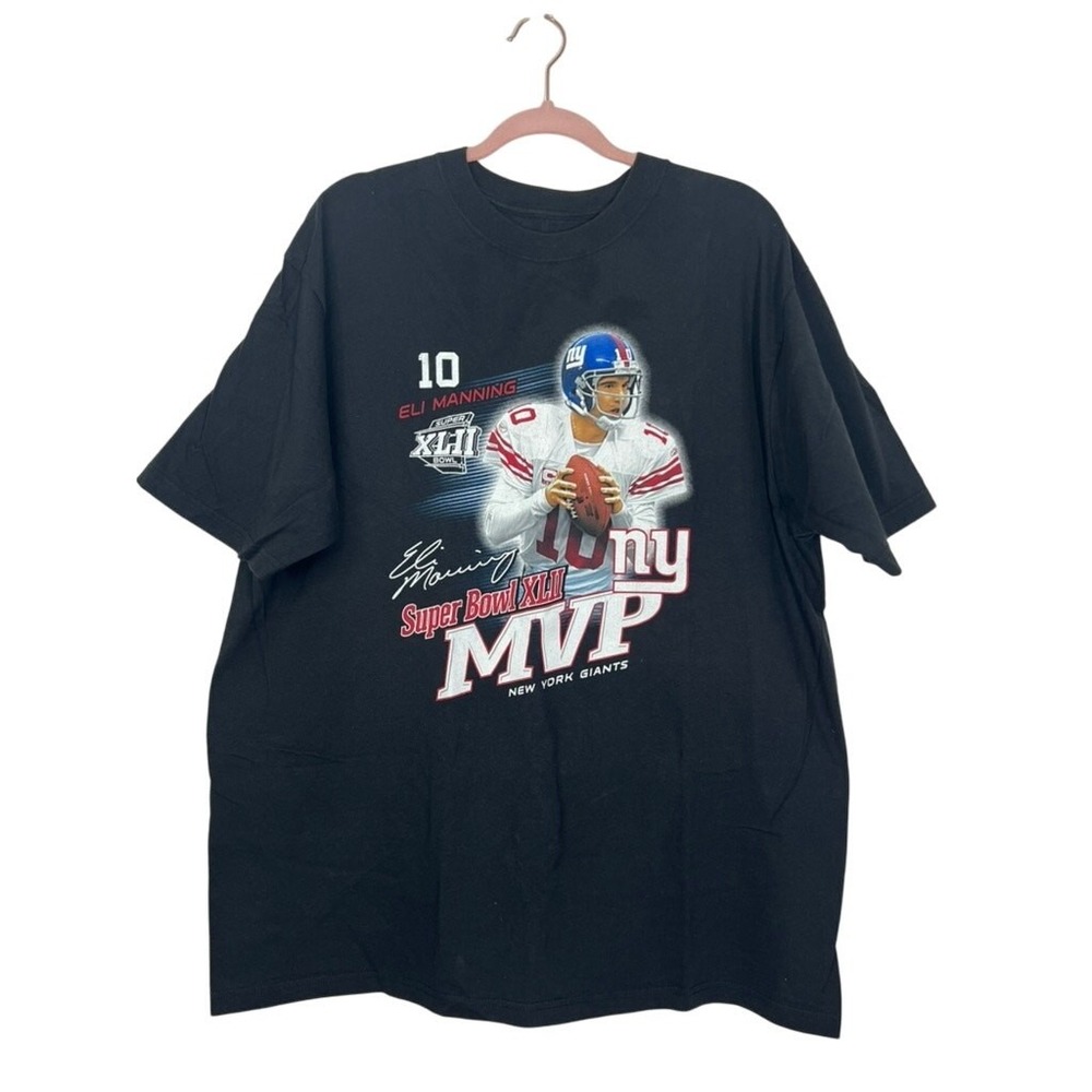 Mens Vtg Y2K Athletic Sports Football Eli Manning Super Bowl Black T-Shirt XL